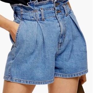 Topshop Paperbag Waist Denim Shorts